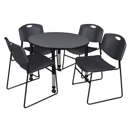 Regency Tables > Height Adjustable > Round Mobile Table & Chair Sets, 42 W, 42 L, 23-34 H, Grey TB42RNDGYAPCBK44BK